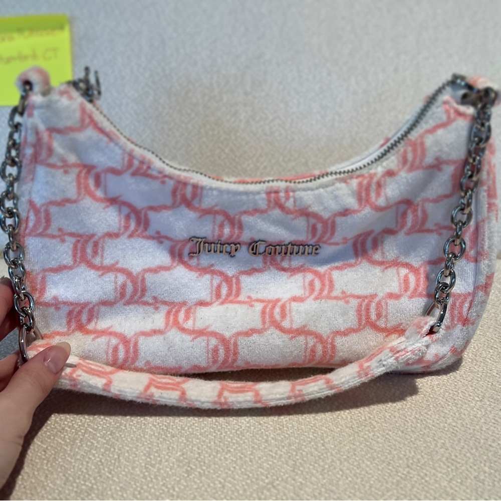 Juicy Couture white and pink monogram bag
